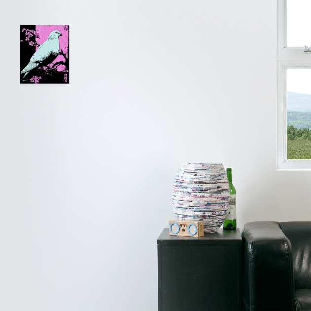 Peaceful Dove Japanese Art | Pink Branch Bird Ukiyo-e Style by TuncGK